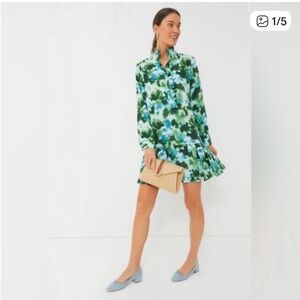 Pomander Place Green & Blue Floral Long-Sleeve Mini Dress